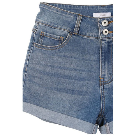 Lilou High Waisted Medium Blue Wash Rolled Denim Short