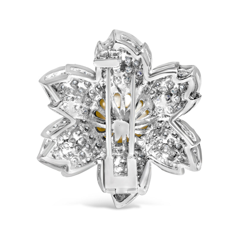 Bids.com 18K White Gold 2 3/4 Cttw Diamond and 12.5 MM Cultured Freshwater Pearl Floral Brooch Pin (G-H Color, VS1-VS2 Clarity) Accessories