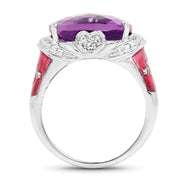 Bids.com 8.86 Carat Genuine Amethyst & White Topaz .925 Sterling Silver Ring Rings
