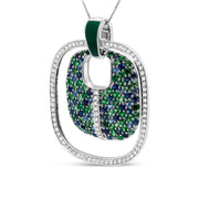 Bids.com .925 Sterling Silver Green Enamel Pendant with 1/2 Cttw Diamond, Sapphire, and Tsavorite Openwork Statement 18" Pendant Necklace (F-G Color, VS1-VS2 Clarity) Necklaces