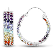 Bids.com 8.79 Carat Genuine Multi Stones .925 Sterling Silver Earrings Earrings