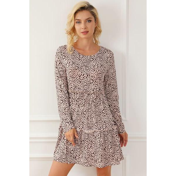 Frill Printed Round Neck Dress