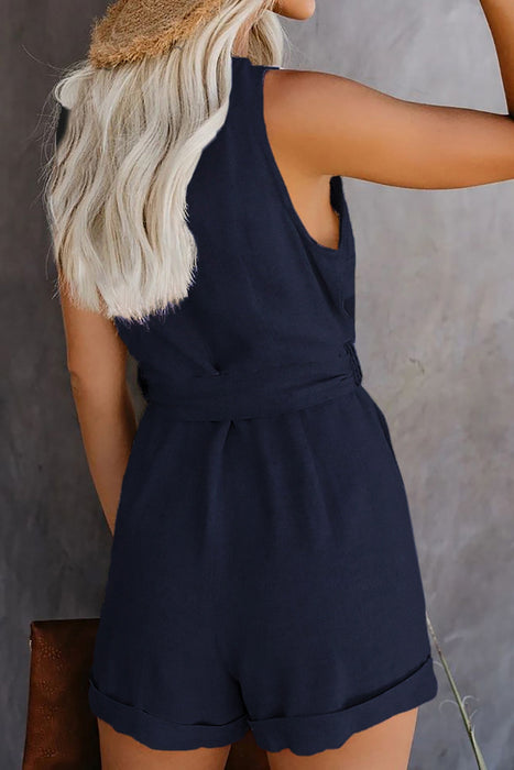 Tied V-Neck Sleeveless Romper with Pockets