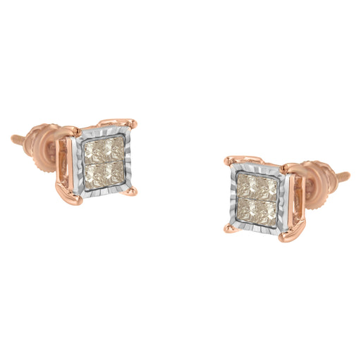 Bids.com 10K Two-Toned Princess-Cut Composite Diamond Stud Earrings (1/2 cttw, J-K Color, I1-I2 Clarity) Earrings