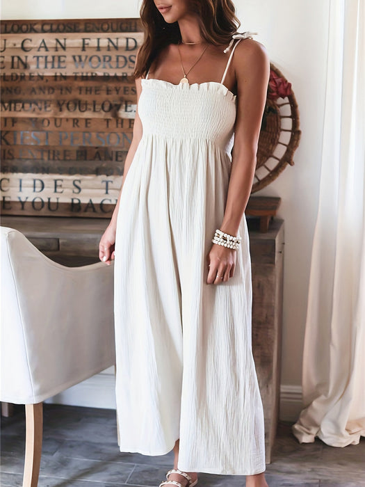 Smocked Spaghetti Strap Wide Leg Jumpsuit