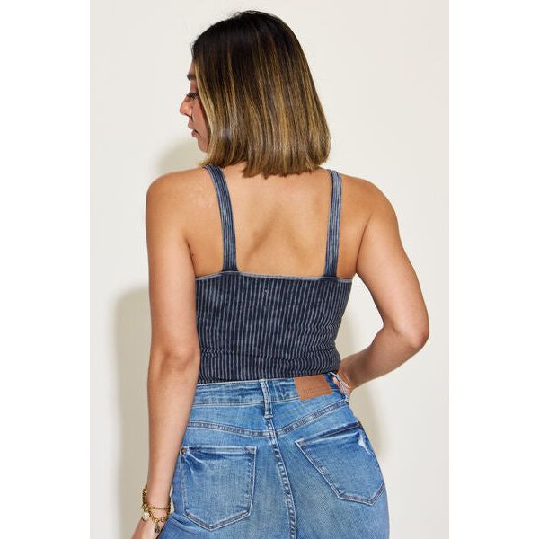 Zenana Ribbed Washed Square Neck Tank