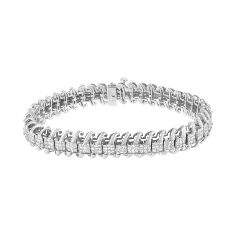 Bids.com 14K White Gold 5.0 Cttw Princess Cut Diamond 7" Invisible Set Wavy S-Link Tennis Bracelet (G-H Color, SI1-SI2 Clarity) Bracelets
