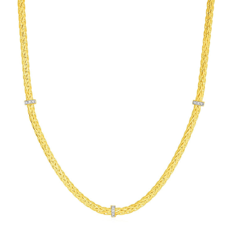 Bids.com Woven Rope Necklace with Diamond Accents in 14k Yellow Gold Necklaces