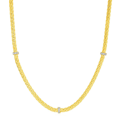 Bids.com Woven Rope Necklace with Diamond Accents in 14k Yellow Gold Necklaces