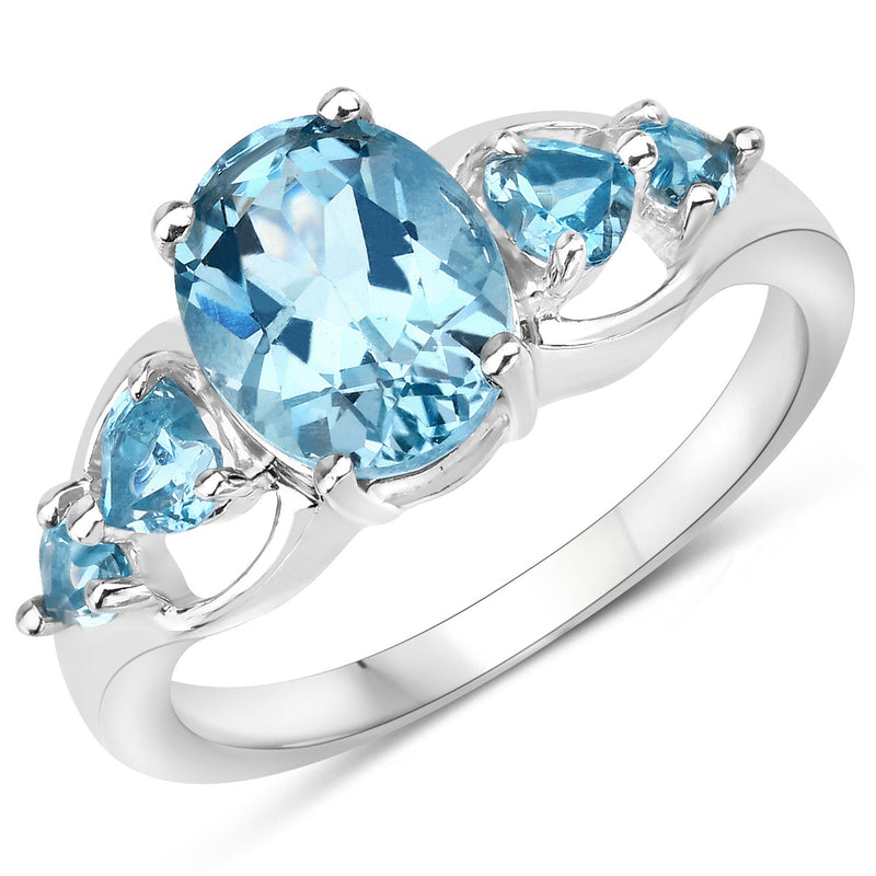 Bids.com 3.37 Carat Genuine Swiss Blue Topaz .925 Sterling Silver Ring Rings