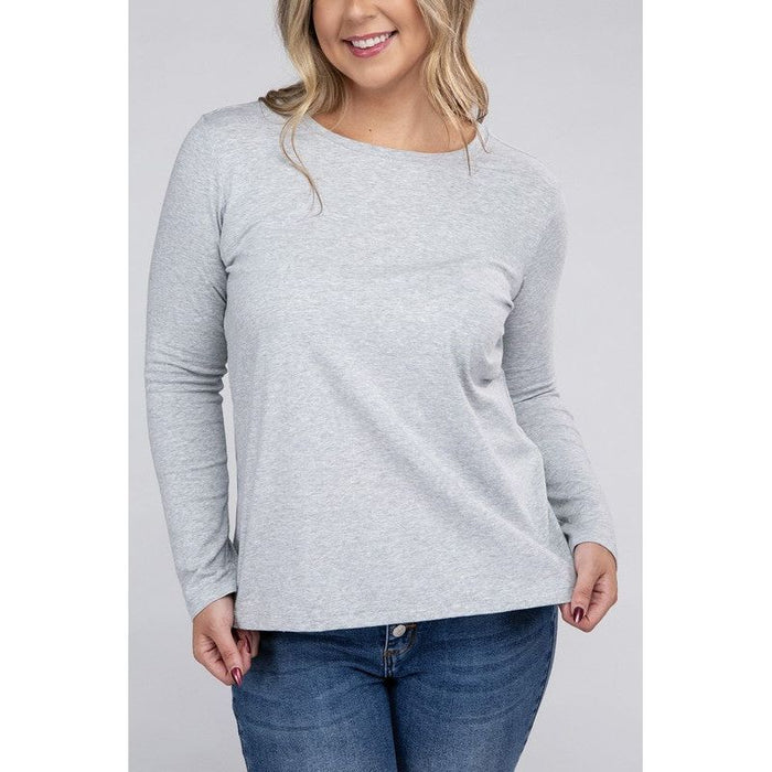 Plus Cotton Crew Neck Long Sleeve T-Shirt