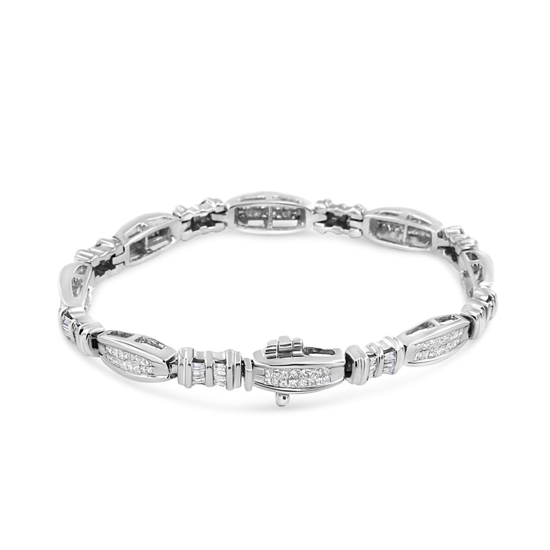 Bids.com 14K White Gold 2.0 Cttw Channel-Set Alternating Baguette and Princess-Cut Diamond Link Bracelet (H-I Color, SI2-I1 Clarity) - Size 7 Bracelets