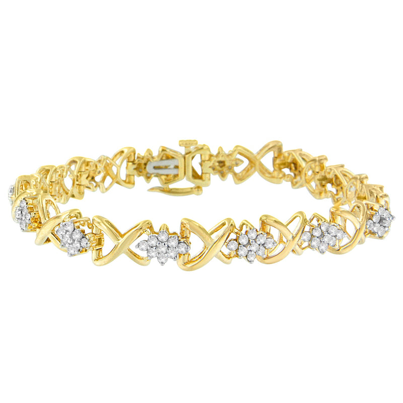 Bids.com 10k Yellow Gold Plated .925 Sterling Silver 2.00 Cttw Round-Cut Diamond Link 7" Bracelet (H-I Color, I2-I3 Clarity) Bracelets