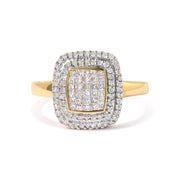 Bids.com 10K Yellow Gold 1/2 cttw Round and Princess Diamond Composite Head and Halo Ring (H-I Color, SI1-SI2 Clarity) - Ring Size 7 Rings