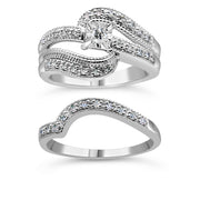 Bids.com .925 Sterling Silver 1/3 Cttw Round Diamond Crisscross Engagement Ring Bridal Set (H-I Color, I1-I2 Clarity ) - Size 7 Rings