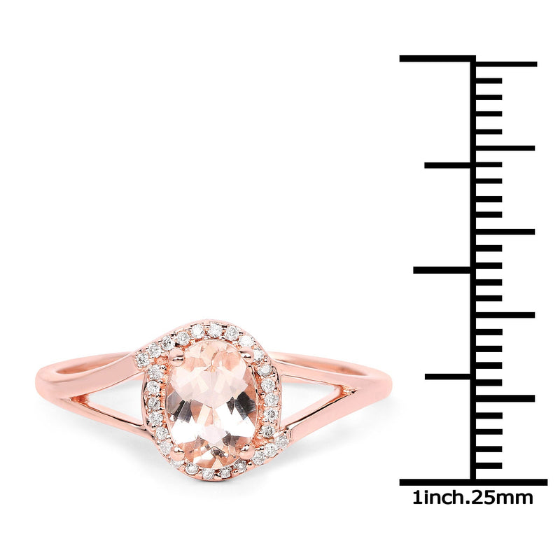Bids.com 0.78 Carat Genuine Morganite and White Diamond 14K Rose Gold Ring Rings