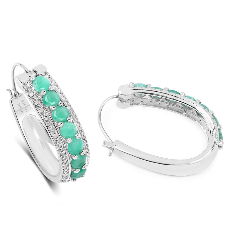 Bids.com 3.42 Carat Genuine Emerald and White Diamond .925 Sterling Silver Earrings Earrings