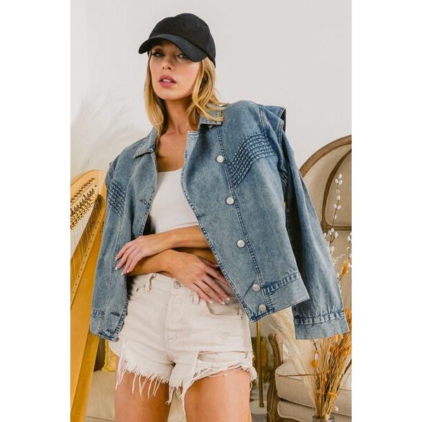 BiBi Button Up Long Sleeve Denim Jacket