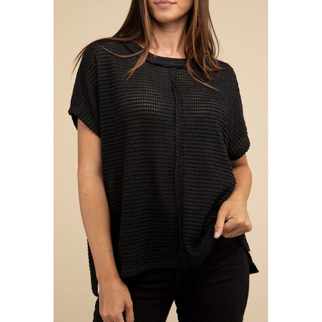 Dolman Short Sleeve Jacquard Sweater