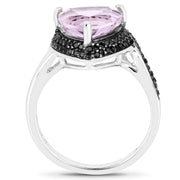 Bids.com 3.53 Carat Genuine Pink Amethyst and Black Spinel .925 Sterling Silver Ring Rings