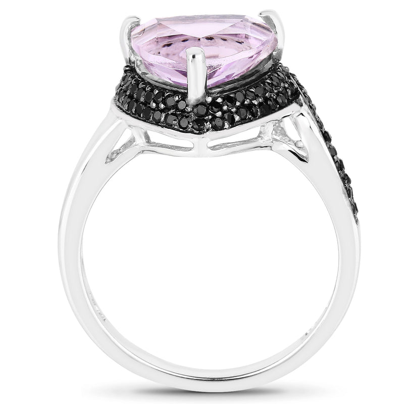 Bids.com 3.53 Carat Genuine Pink Amethyst and Black Spinel .925 Sterling Silver Ring Rings