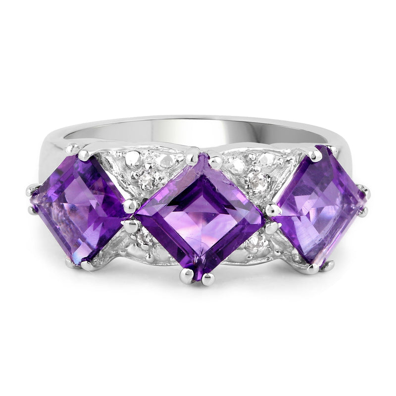 Bids.com 3.09 Carat Genuine Amethyst and White Topaz .925 Sterling Silver Ring Rings