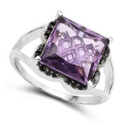 Bids.com 4.58 Carat Genuine Amethyst & Black Diamond .925 Sterling Silver Ring Rings