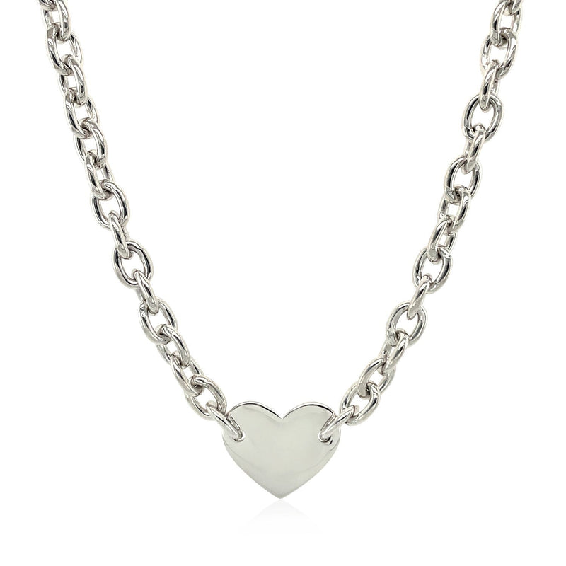 Bids.com Sterling Silver Rhodium Plated Chain Bracelet with a Flat Heart Motif Station Necklaces