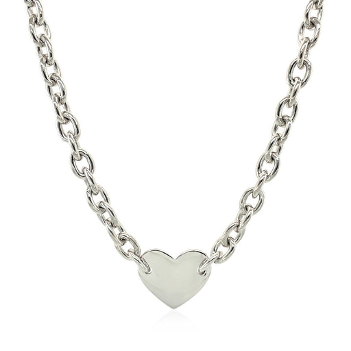 Bids.com Sterling Silver Rhodium Plated Chain Bracelet with a Flat Heart Motif Station Necklaces