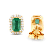Bids.com 0.91 Carat Genuine Zambian Emerald and White Diamond 14K Yellow Gold Earrings Earrings