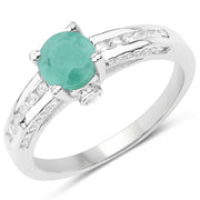 Bids.com 1.22 Carat Genuine Emerald and White Topaz .925 Sterling Silver Ring Rings