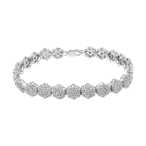 Bids.com .925 Sterling Silver 2.0 cttw Diamond 7 Stone Floral Cluster Link Bracelet (I-J Color, I3 Clarity) -7.25" Bracelets