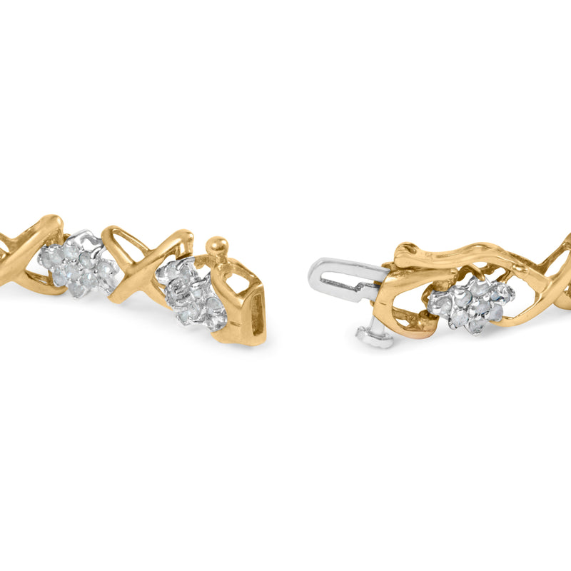 Bids.com 10k Yellow Gold 2.00 Cttw Diamond Cluster and Alternating "X" Link Bracelet (I-J Color, I3 Clarity) - 7" Bracelets