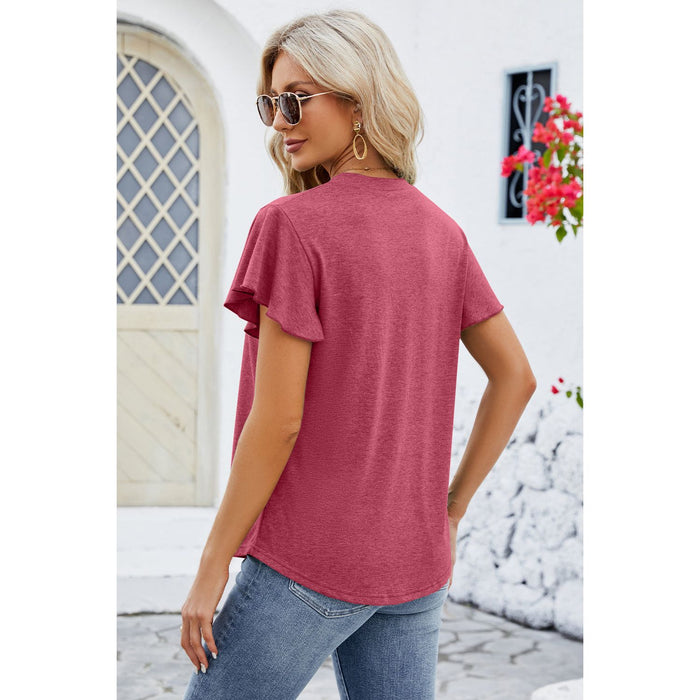 V-Neck Flutter Sleeve T-Shirt