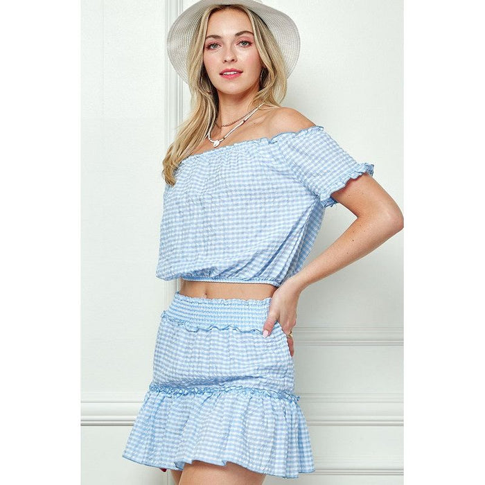 GINGHAM SEERSUCKERTOP AND SKIRT SET