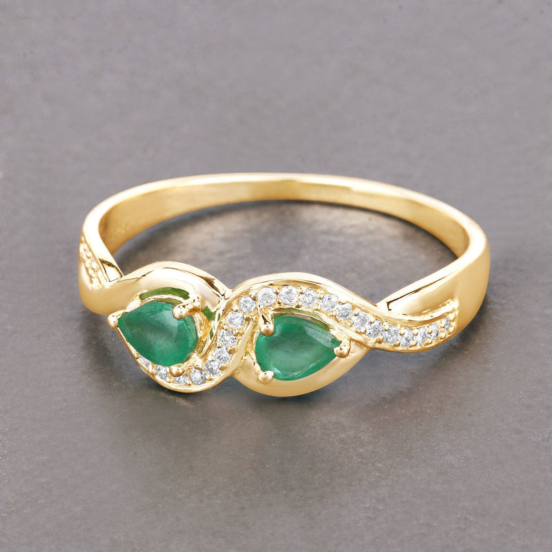 Bids.com 0.35 Carat Genuine Zambian Emerald and White Diamond 14K Yellow Gold Ring Rings