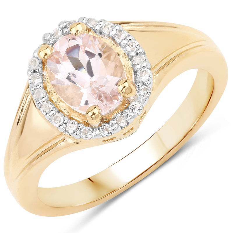 Bids.com 1.30 Carat Genuine Morganite and White Topaz .925 Sterling Silver Ring Rings