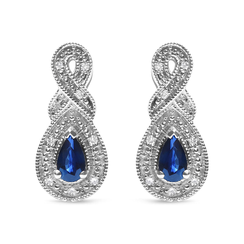 Bids.com .925 Sterling Silver 4.5 x 3mm Pear Sapphire Gemstone and Diamond Accent Infinity Drop Stud Earrings (H-I Color, SI1-SI2 Clarity) Earrings