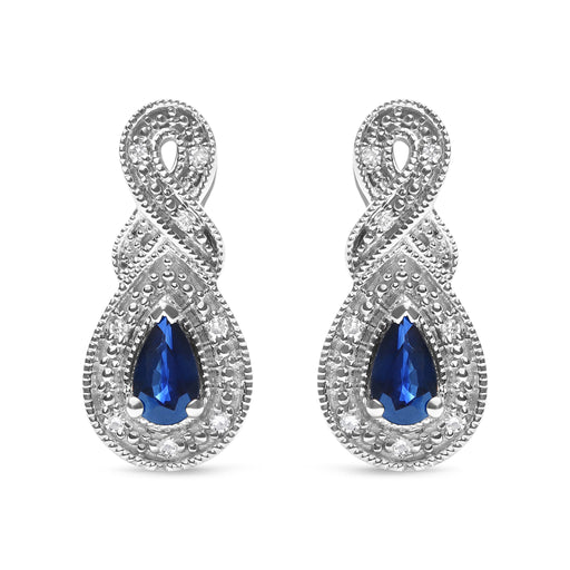 Bids.com .925 Sterling Silver 4.5 x 3mm Pear Sapphire Gemstone and Diamond Accent Infinity Drop Stud Earrings (H-I Color, SI1-SI2 Clarity) Earrings
