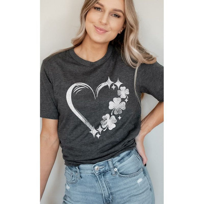 Distressed Clover Heart St Patricks Graphic Tee