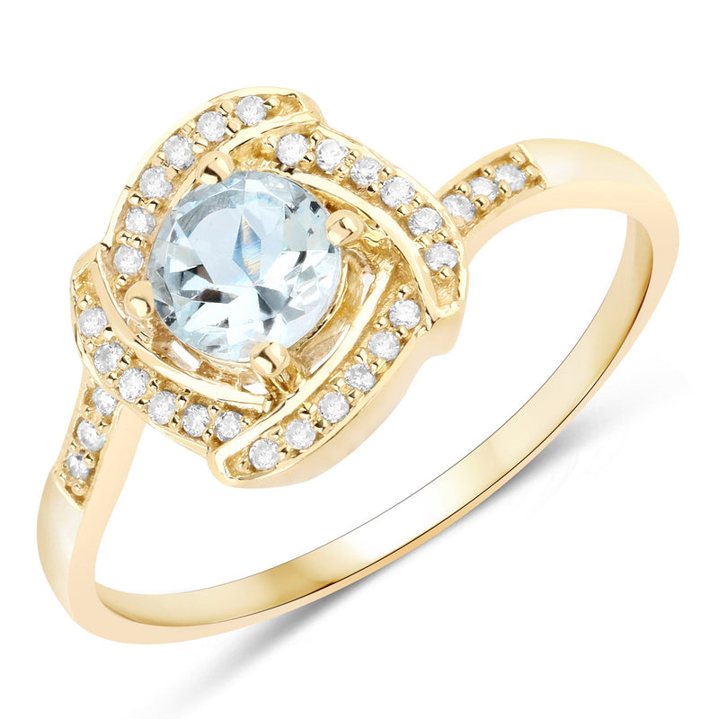 Bids.com 0.46 Carat Genuine Aquamarine and White Diamond 14K Yellow Gold Ring Rings