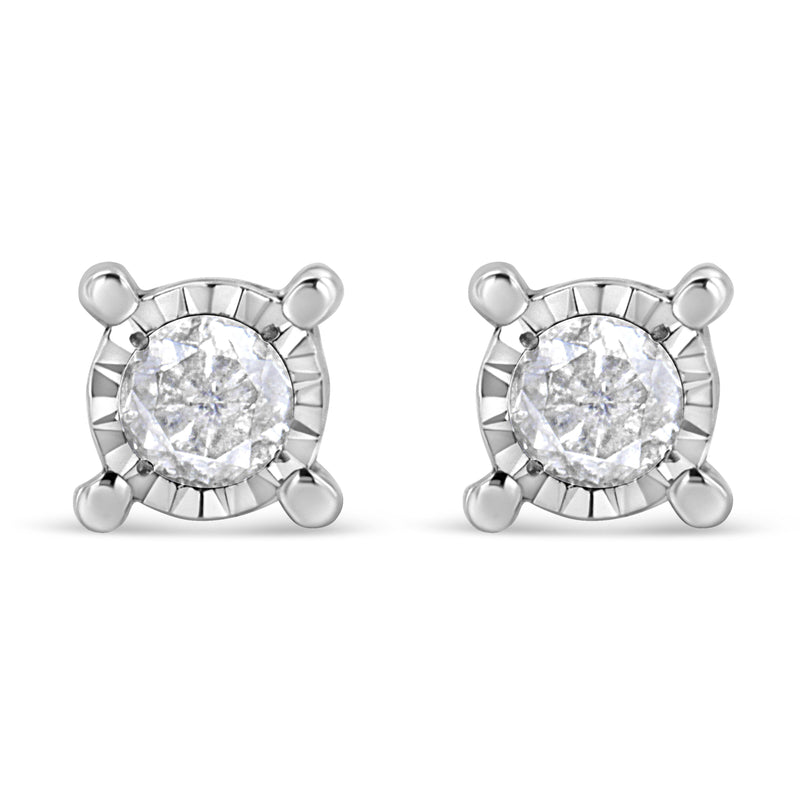 Bids.com .925 Sterling Silver 1.0 Cttw Round Brilliant-Cut Diamond Miracle-Set Solitaire Stud Earrings (H-I Color, I2-I3 Clarity) Earrings