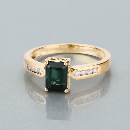 Bids.com 1.19 Carat Genuine Green Tourmaline and White Diamond 14K Yellow Gold Ring Rings