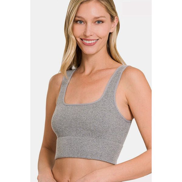 Zenana Ribbed Square Neck Cropped Tank