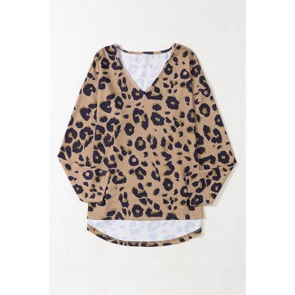 Leopard V-Neck Dropped Shoulder Blouse