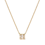 Bids.com 10K Yellow Gold 1/10 Cttw Round and Baguette Diamond Mosaic Composite Square 18" Inch Pendant Necklace (H-I Color, I1-I2 Clarity) Necklaces
