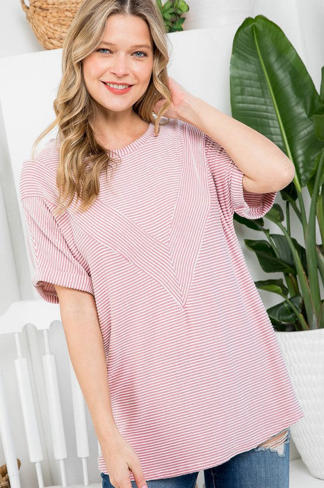 Plus Two Tone Rib Stripe Basic Top