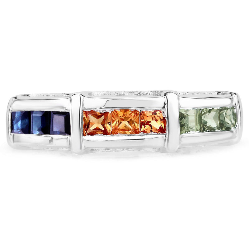 Bids.com 1.08 Carat Genuine Multi Sapphire .925 Sterling Silver Ring Rings