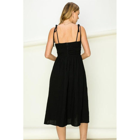 Get a Clue Tie-Strap Midi Dress