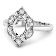 Bids.com 0.20 Carat Genuine White Diamond 14K White Gold Semi Mount Ring - holds 8x6mm Oval Gemstone Rings